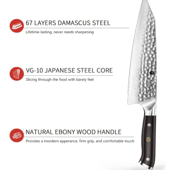 DAMASCUS STEEL "DUO" - VG10 STEEL - JAPANESE STYLE KNIVES w/ HAMMERED TEXTURE - Picture 2 of 14